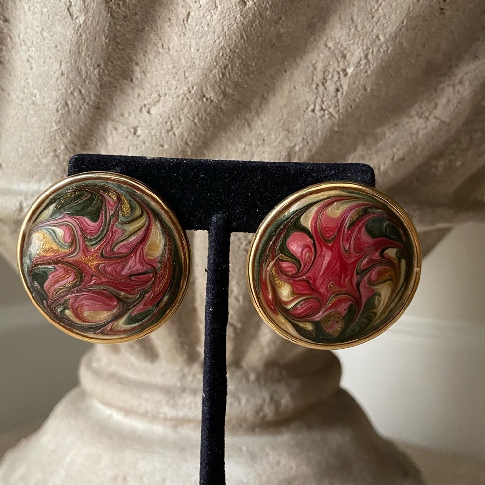 Vintage Multicolor swirl Oversize pierced earrings